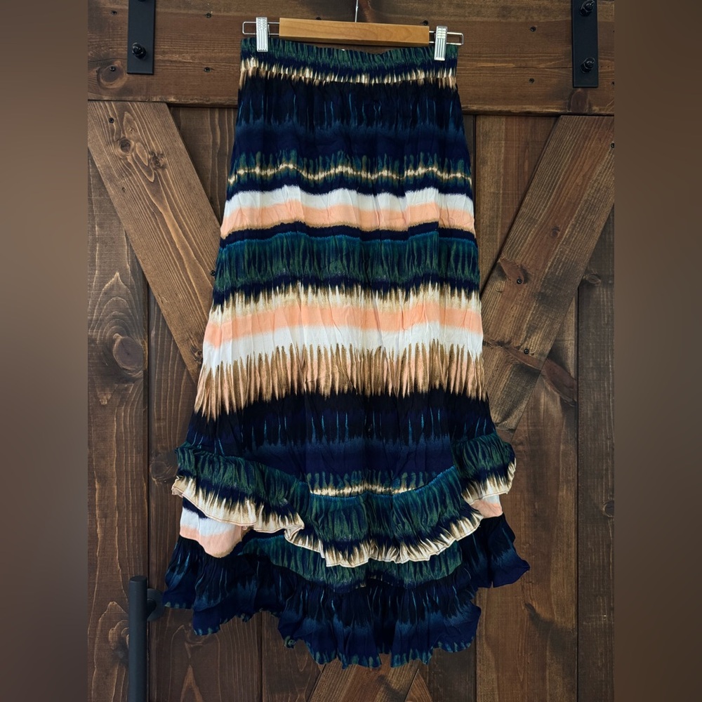 NWT Anthropologie Daniel Rainn Patrizia Ruffled Blue Green Maxi Skirt - Picture 9 of 10